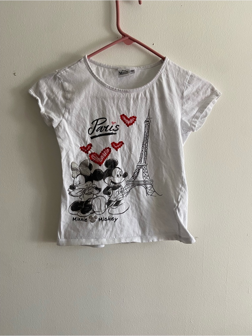 Disney White Minnie & Mickey Paris Tee with Red Heart Accents